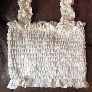 Smocked Ruffle Tank Top in White